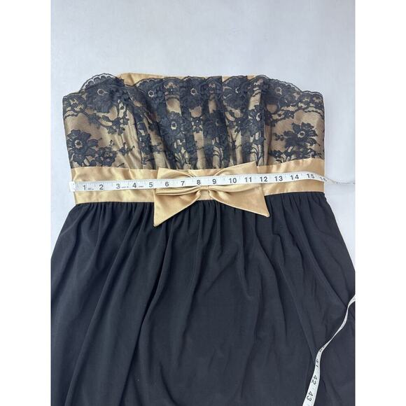 Vintage Gunne Sax Jessica McClintock Bubble Hem Dress Strapless Black Gold Lace - Picture 3 of 8